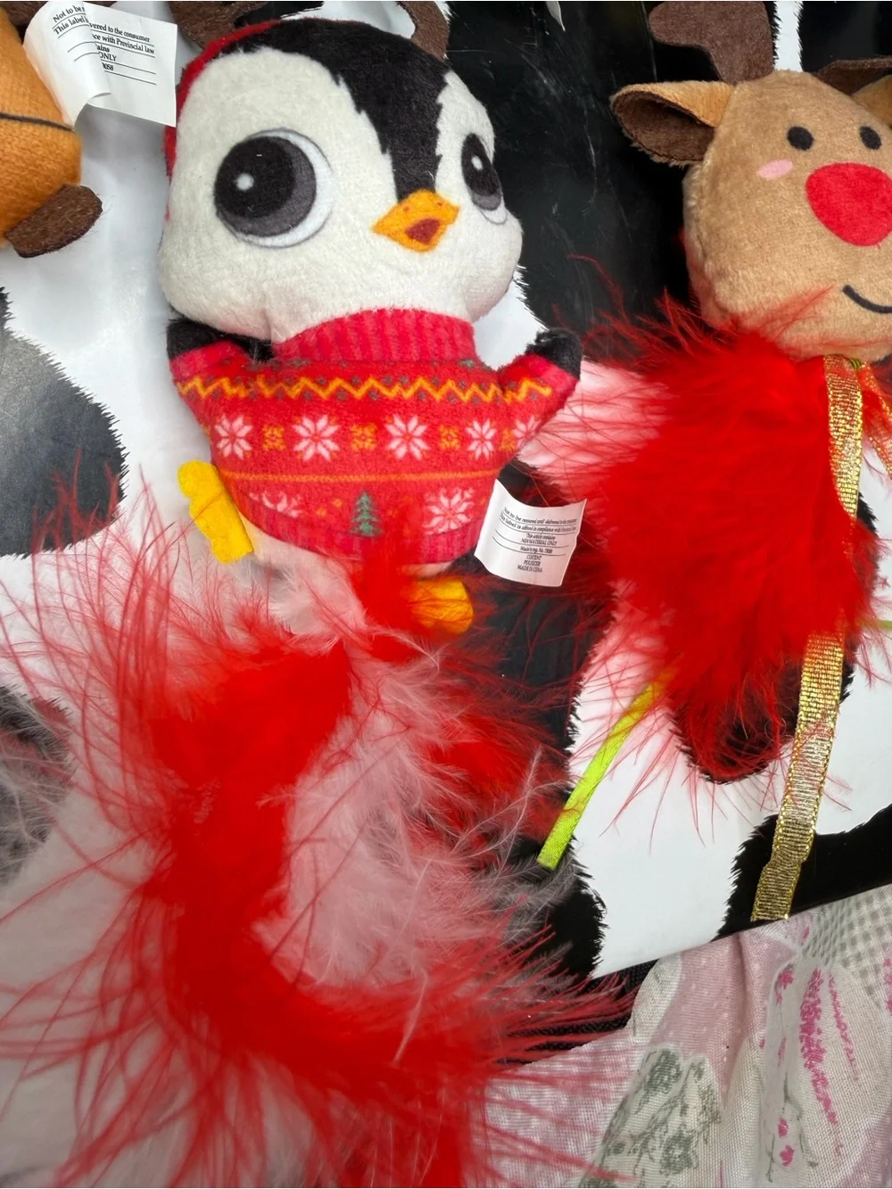 Bundle of Christmas Red-Feather Plush Cat Toys